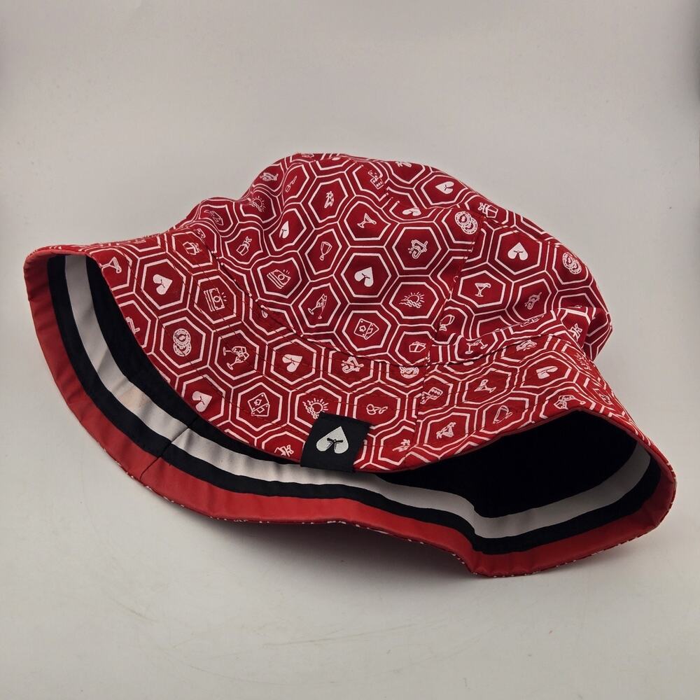 Reversible Hexagon Pattern Bucket Hat Red Black Casino Cruise Style Vacation